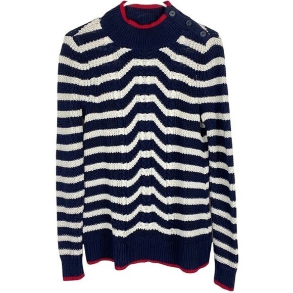 Loft Sweater Womens Small Blue White Striped Pullover Knit Sweater Casual - Picture 1 of 10